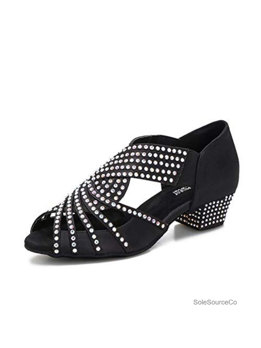 Women Rhinestone Dance Shoes Ballroom Latin Salsa Performance Heels 1.5" Suede